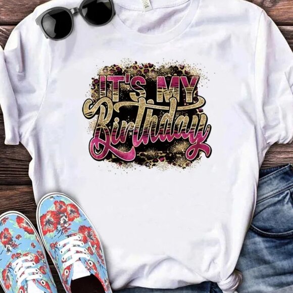 Ready To Press DTF Transfer Its My BIRTHDAY Pink Leopard Gold - Picture 3 of 4